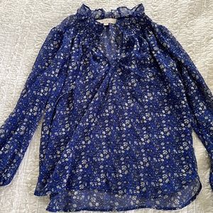 Loft Blue Sheer Tie neck shirt
